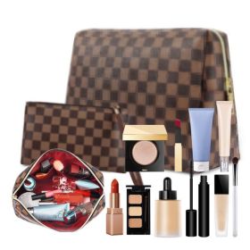 Checkered Makeup Bag;  BAGMIND 2Pcs Travel Cosmetic Bags;  Portable Toiletry Organizer for Women;  Lightweight and Waterproof Leather Toiletries