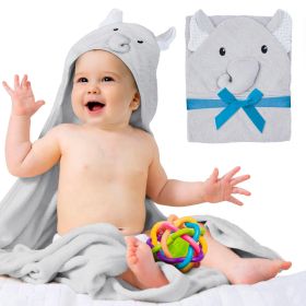 Hooded Baby Towels 33 x 33 Inch. Light Gray Terry Cotton Bath Towels Hooded with Elephant Face and Ears. Hooded Towels for Baby. Soft Toddler Tow