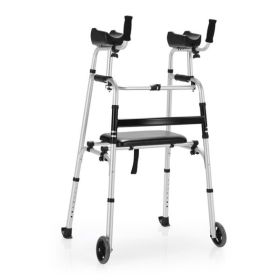 Elderly Rehabilitation Walker (330lbs): 2 Modes, Soft Seat, 5" Wear-Resistant Wheels, 1-Click Fold, H-Shaped Stable Design