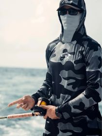 Fishing Hoodie Face Mask Neck Cover Sailing Shirt Summer Men Long Sleeve Sun Protection Hunting Jersey Camisa De Pesca Performance Fish Gear Beac (Option: S)
