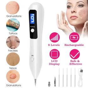 Skin Tag Repair Kit Portable Beauty Equipment Multi-Level With Home Usage USB Charging LCD Level Adjustable 6 Replaceable Needles (Option: White)