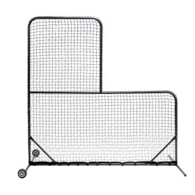 L-Shaped Baseball Net For Batting Cages, Baseball Pitching Net With Wheels - 84''H X 84''W, With 42'' X 42'' Cutouts,include Carry Bag (Option: Black)