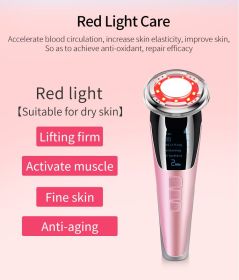 5-in-1 Red & Blue Light Therapy Facial Device EMS Hot & Cool Skin Tightening Anti-Aging Face Massager For Puffiness Wrinkles (Option: Pink)