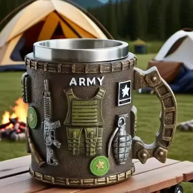 Military-Themed Double-Wall Insulated Mug With Tactical Rifle & Grenade Design - Army Beer Cup For Camping, For Man Cave, Or Gifts - Hot/Cold Bev (Option: bulletcup)