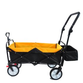 Folding Wagon Collapsible Outdoor Utility Wagon, Heavy Duty Folding Garden Portable Hand Cart, Drink Holder, Adjustable Handles (Option: Yellow)
