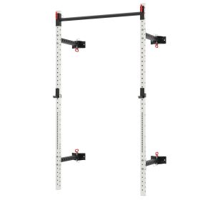Folding Squat Rack with Pull Up Bar, Wall Mounted and Adjustable, 1000 Pounds Capacity Power Rack, White (Option: White-2370x160x180 mm)