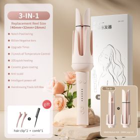 Automatic Hair Curler 32mm Auto Rotating Ceramic Hair Roller Professional Curling Iron Stick 40mm Curling Wand Hair Waver gift (Plug Type: EU, Color: Pink)