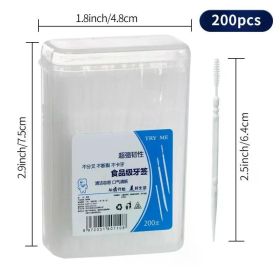 Portable Ultra Fine Toothpick Disposable Family Box Packed Pick Double Head High End Personality Creative Fruit Stick 200 Pieces (Color: White 1x box)