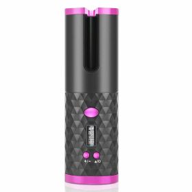 Hair Curler LCD Cordless Auto Rotating Waver Curling Iron Ceramic Wireless USA (Color: Black & Pink)