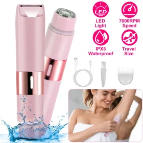 2 In 1 Bikini Trimmer For Women Dual Head Cordless Body Shaver IPX5 Waterproof Rechargeable Pubic Hair Razor Wet And Dry Use For Bikini Underarm (Option: Pink)